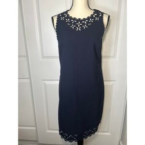 J. Crew NWT Navy Blue Scalloped Neckline Laser Cut Sheath Dress‎ Size 8